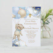 最初の聖餐式バルーンブルー金ゴールド旋回 招待状 (スタンド正面)