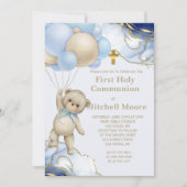 最初の聖餐式バルーンブルー金ゴールド旋回 招待状 (正面)