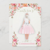 最初の聖餐式パーソナライズされたポートレート女の子 招待状 (正面/裏面)
