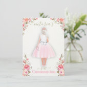 最初の聖餐式パーソナライズされたポートレート女の子 招待状 (スタンド正面)