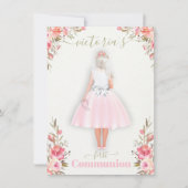 最初の聖餐式パーソナライズされたポートレート女の子 招待状 (正面)