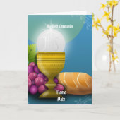 最初の聖餐式パーソナライズされた者 カード (黄色い花)