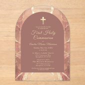 最初の聖餐式ブッシュピンクの金ゴールド アクリル招待状 (正面)