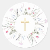 最初の聖餐式ワイルドフラワーフレーム ラウンドシール (正面)