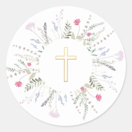 最初の聖餐式ワイルドフラワーフレーム ラウンドシール