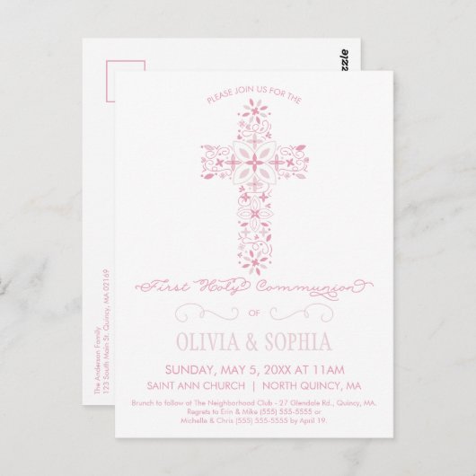 最初の聖餐式招待状はがき（クロス付き） ポストカード (正面/裏面)