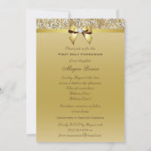 最初の聖餐式金ゴールドシークイン、弓ダイヤモンド 招待状 (裏面)