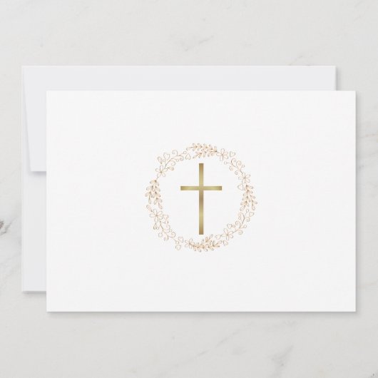 最初の聖餐式金ゴールドフローラガーランド写真 サンキューカード (裏面)