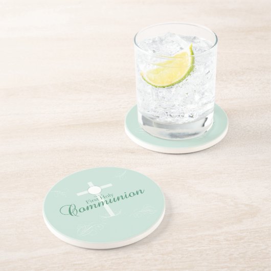 最初の聖餐式、ソフトグリーンの台本 コースター (側面)