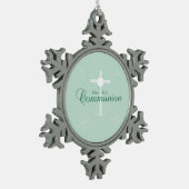 最初の聖餐式、ソフトグリーンの台本 スノーフレークピューターオーナメント (左)