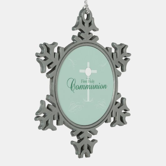 最初の聖餐式、ソフトグリーンの台本 スノーフレークピューターオーナメント (左)