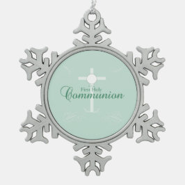 最初の聖餐式、ソフトグリーンの台本 スノーフレークピューターオーナメント