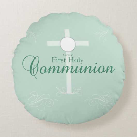 最初の聖餐式、ソフトグリーンの台本 ラウンドクッション (正面)