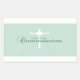 最初の聖餐式、ソフトグリーンの台本 長方形シール