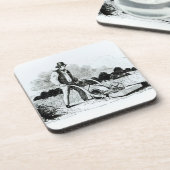 最初の芝刈り機(版木、銅版、版画) (b/wの写真) コースター (左側)