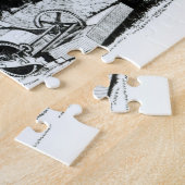 最初の芝刈り機(版木、銅版、版画) (b/wの写真) ジグソーパズル (側面)