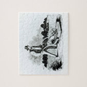 最初の芝刈り機(版木、銅版、版画) (b/wの写真) ジグソーパズル (縦)