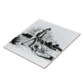 最初の芝刈り機(版木、銅版、版画) (b/wの写真) タイル (側面)