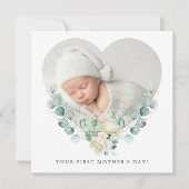 最初の花のハートの写真　母の日のフラット カード (正面)