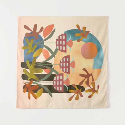 最初の葉落ちる花モダンのイラストレーション タペストリー (正面(横))