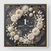 最初の記念日への上品な記念品 スクエア壁時計 (正面)