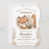 最初の誕生日かわいいキツネ秋ボーイ招待状 招待状 (正面)