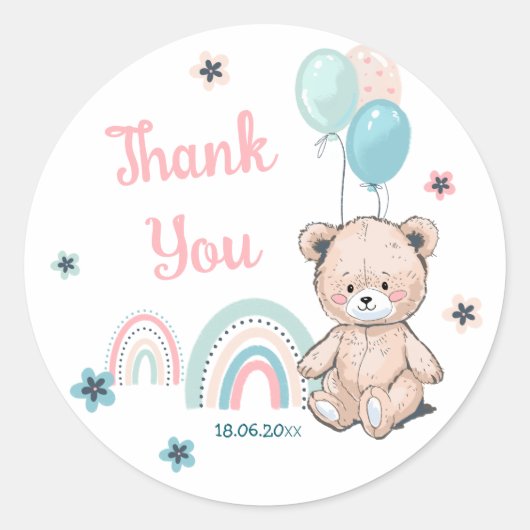 最初の誕生日かわいいテディベアのステッカー。 ラウンドシール (正面)