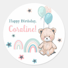 最初の誕生日かわいいテディベアのステッカー。 ラウンドシール