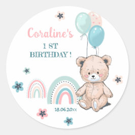 最初の誕生日かわいいテディベアのステッカー。 ラウンドシール