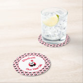 最初の誕生日かわいいパンダ赤いバルーン名を追加 ラウンドペーパーコースター (インサイチュ)