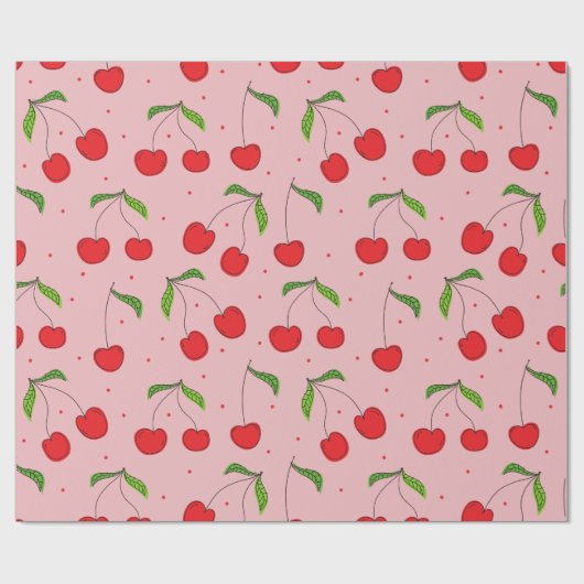 最初の誕生日さくらんぼピンクと赤 ラッピングペーパー (フラット)