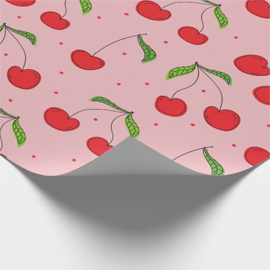 最初の誕生日さくらんぼピンクと赤 ラッピングペーパー (角)