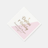 最初の誕生日とバプテスムピンクホワイト金ゴールドクロス スタンダードカクテルナプキン (角)