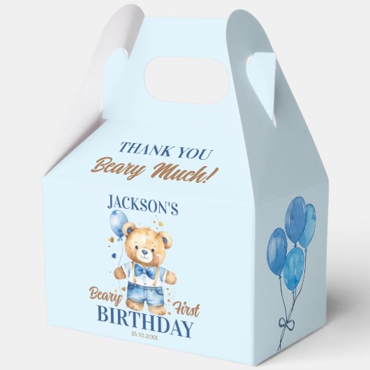 最初の誕生日のお誕生日のお祝いテディベアパーソナライズされた フェイバーボックス (裏面)