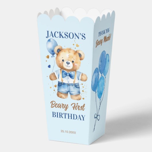 最初の誕生日のお誕生日のお祝いテディベアパーソナライズされた フェイバーボックス (正面)