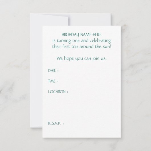 最初の誕生日のまわりには太陽の軌道 招待状 (裏面)