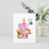 最初の誕生日のろうそく動物園のパーティー ポストカード (スタンド正面)