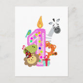 最初の誕生日のろうそく動物園のパーティー ポストカード (正面)