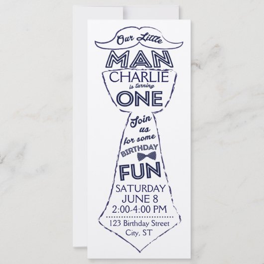 最初の誕生日のネクタイ/口ひげ招待状 招待状 (正面)