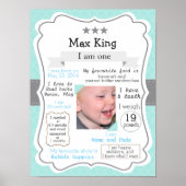 最初の誕生日のポスター、少年のための青 ポスター (正面)