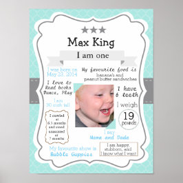 最初の誕生日のポスター、少年のための青 ポスター