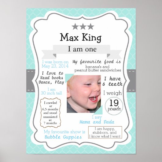 最初の誕生日のポスター、少年のための青 ポスター (正面)