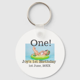最初の誕生日の写真モダンを1つ追加する日付 キーホルダー