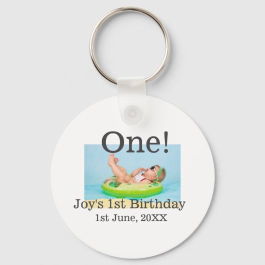 最初の誕生日の写真モダンを1つ追加する日付 キーホルダー (正面)