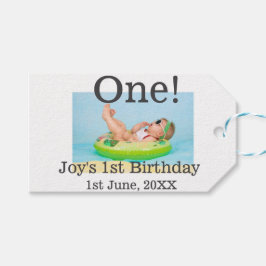 最初の誕生日の写真モダンを1つ追加する日付 ギフトタグ