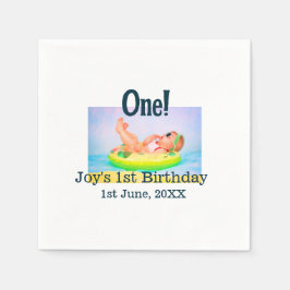 最初の誕生日の写真モダンを1つ追加する日付 スタンダードカクテルナプキン