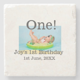 最初の誕生日の写真モダンを1つ追加する日付 ストーンコースター