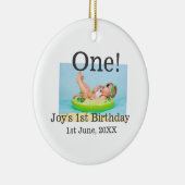 最初の誕生日の写真モダンを1つ追加する日付 セラミックオーナメント (右)