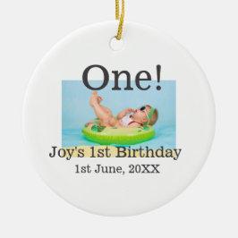 最初の誕生日の写真モダンを1つ追加する日付 セラミックオーナメント