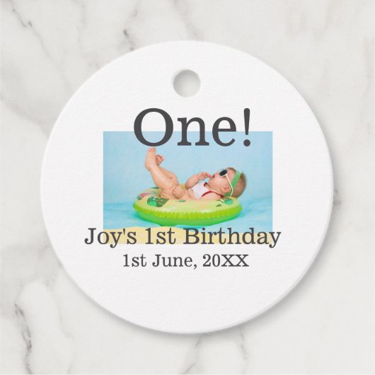 最初の誕生日の写真モダンを1つ追加する日付 フェイバータグ (正面)